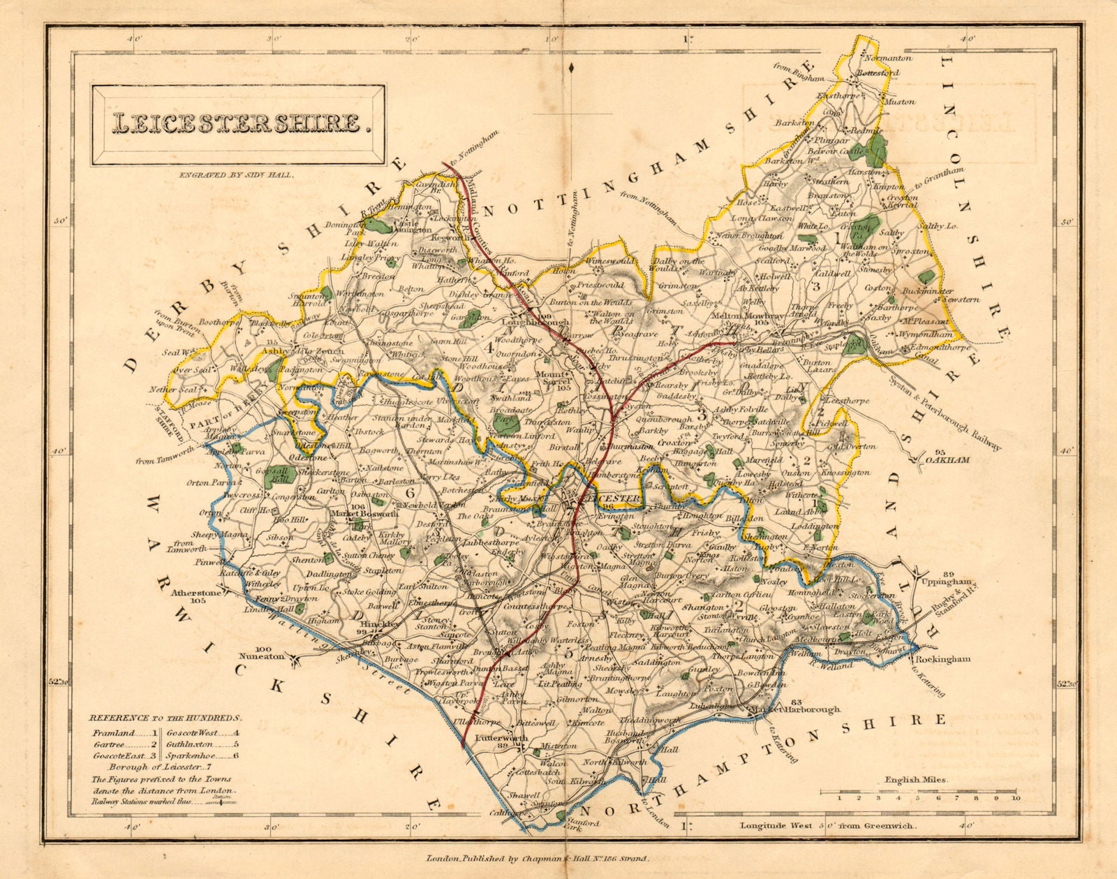 Antique county map of LEICESTERSHIRE by Sidney Hall c1830 old